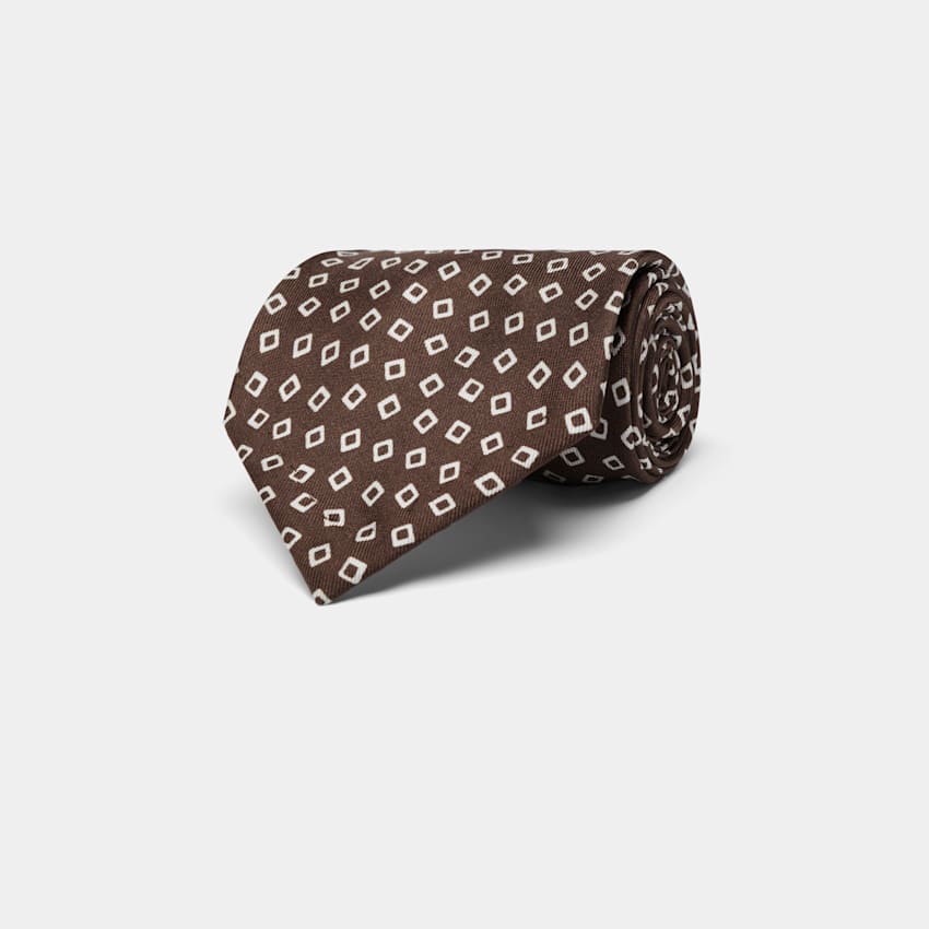 SUITSUPPLY Pure Silk by Silk Pro, Italy Brown Graphic Tie