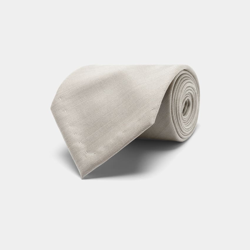SUITSUPPLY Wool Silk by Delfino, Italy Light Brown Herringbone Tie