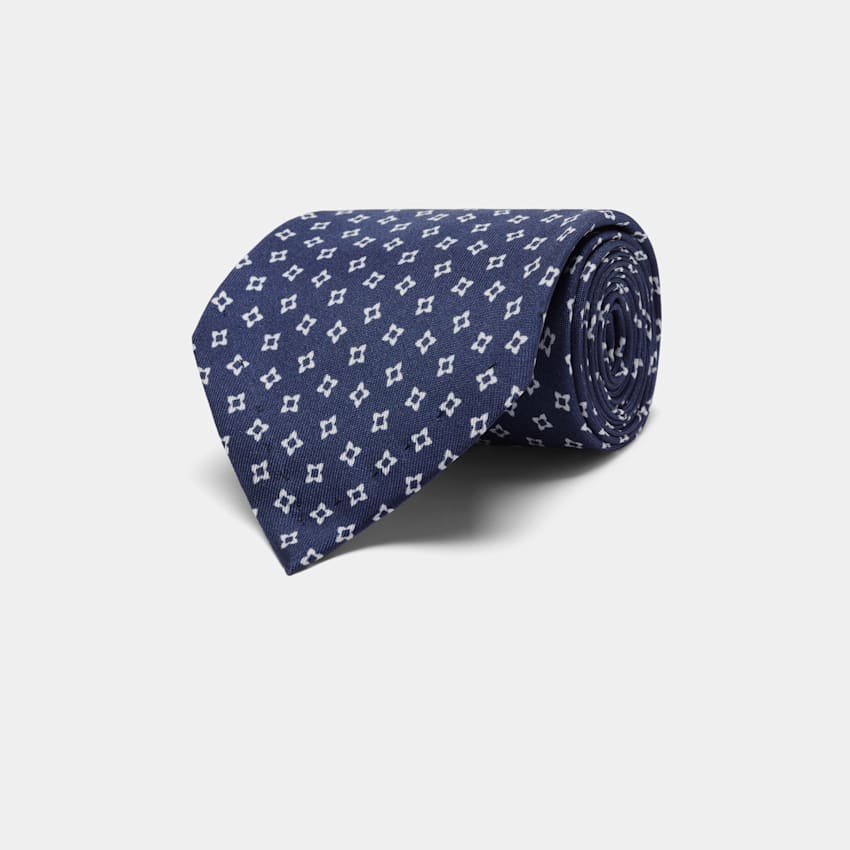 SUITSUPPLY Rent silke från Fermo Fossati, Italien Blommig marinblå slips