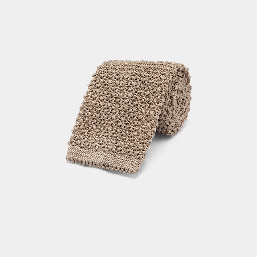 SUITSUPPLY 意大利 Canepa 生产的真丝面料 浅棕色针织领带