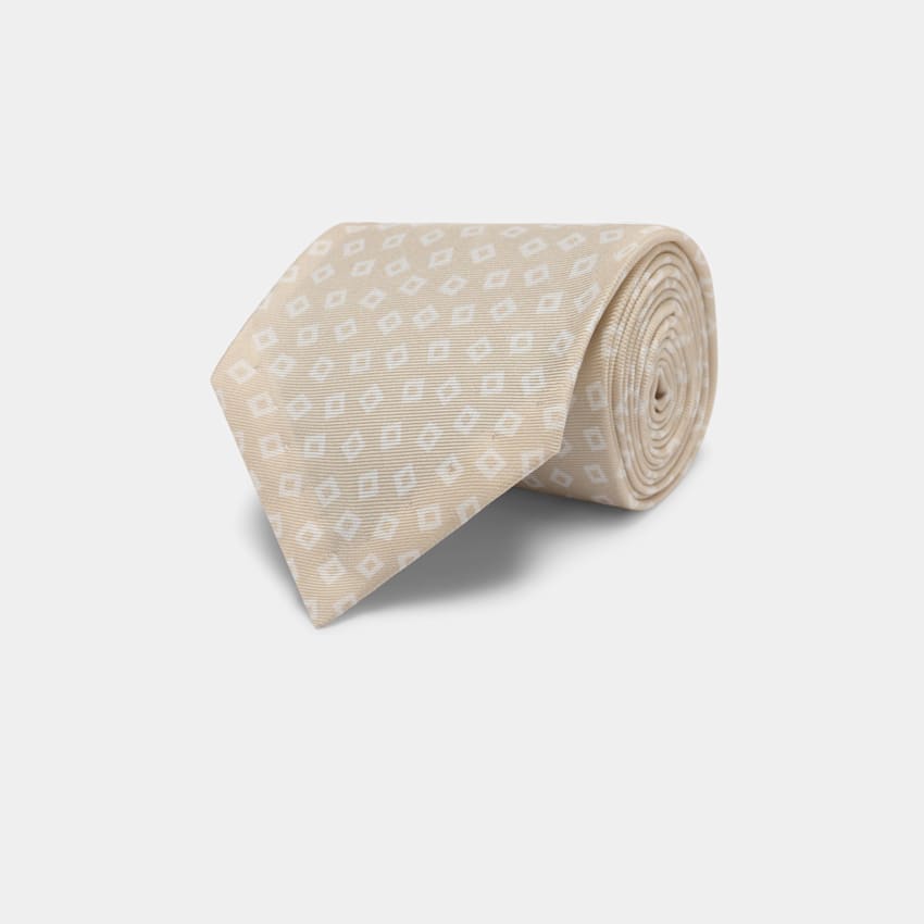 SUITSUPPLY Pure Silk Light Brown Graphic Tie
