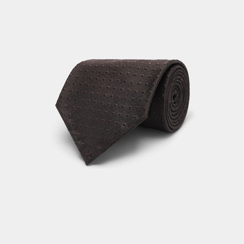 SUITSUPPLY Pura seta Cravatta marrone scuro grafica