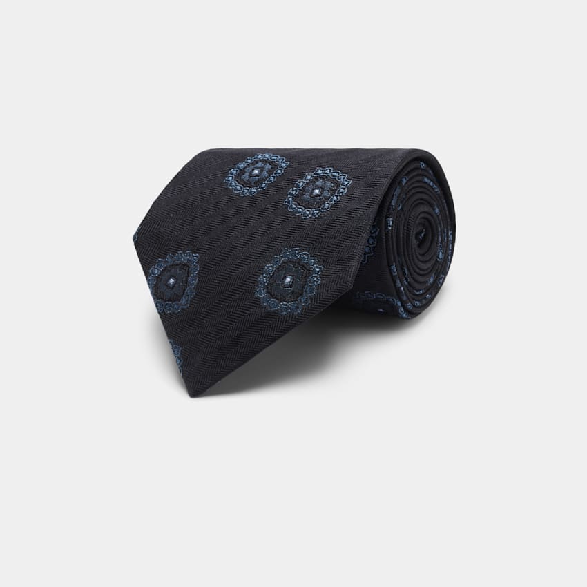 SUITSUPPLY Rent silke från Fermo Fossati, Italien Marinblå grafisk slips