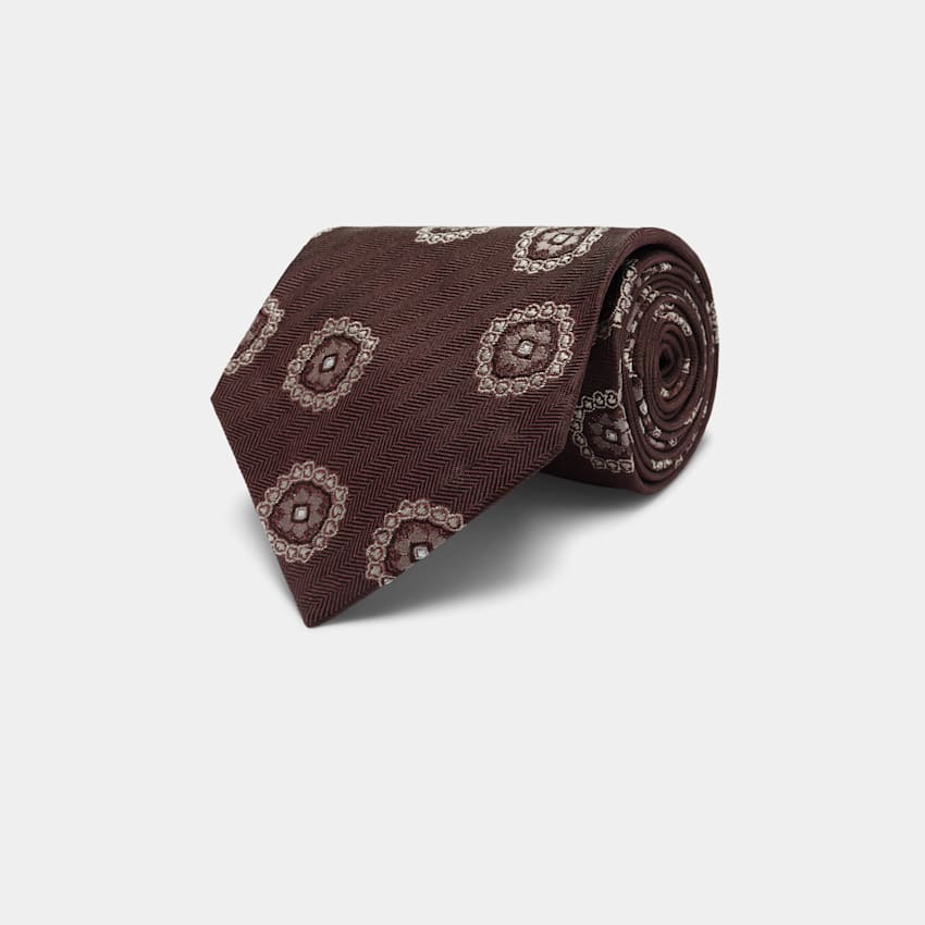 SUITSUPPLY Pure Silk by Fermo Fossati, Italy Burgundy Graphic Tie