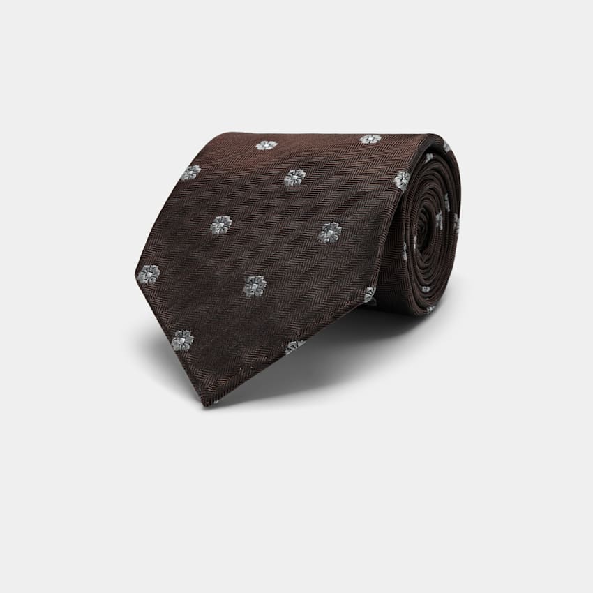 SUITSUPPLY Pure Silk Brown Flower Tie