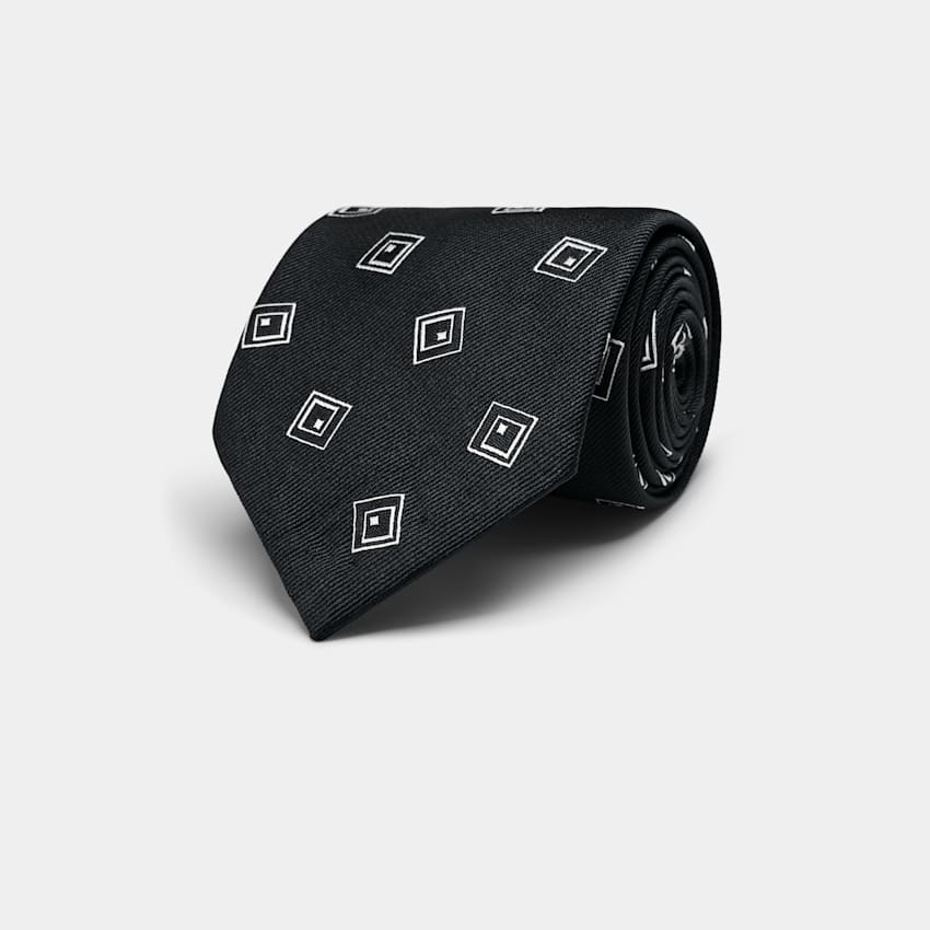 SUITSUPPLY Pure Silk by Silk Pro, Italy Navy Graphic Tie