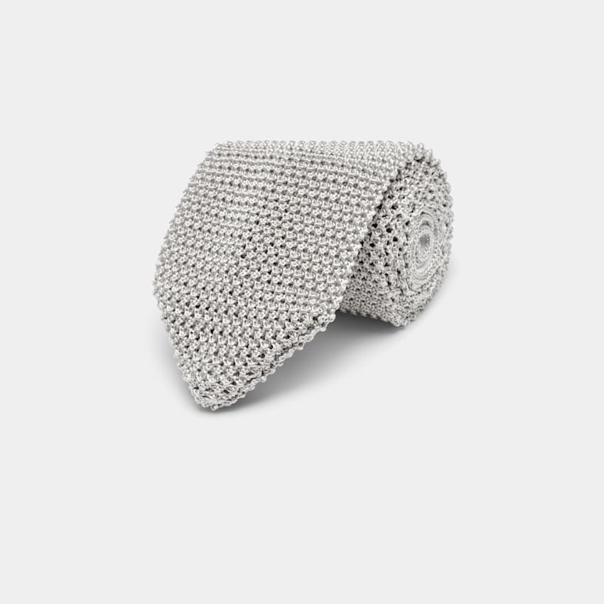 SUITSUPPLY Pure Silk by Canepa, Italy Light Grey Knitted Tie