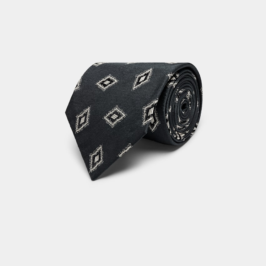 SUITSUPPLY Pure Silk by Fermo Fossati, Italy Dark Grey Graphic Tie