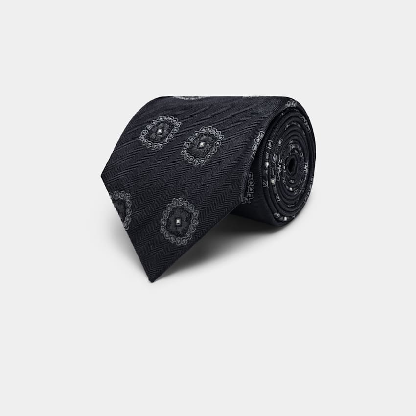 SUITSUPPLY Pure soie - Fermo Fossati, Italie Cravate bleu marine motif graphique