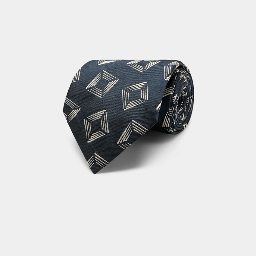 SUITSUPPLY Pure Silk Navy Graphic Tie