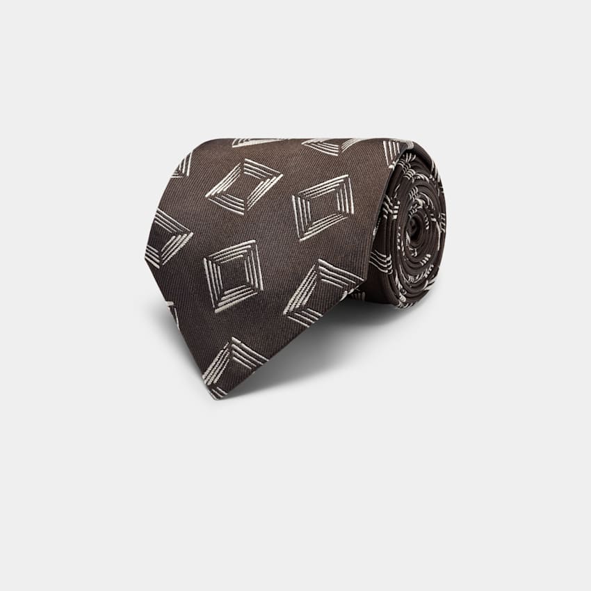 SUITSUPPLY Pure Silk Dark Brown Graphic Tie