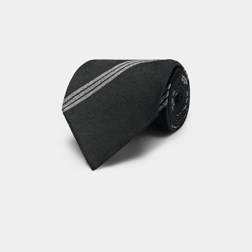 SUITSUPPLY Pure Silk Black Striped Tie