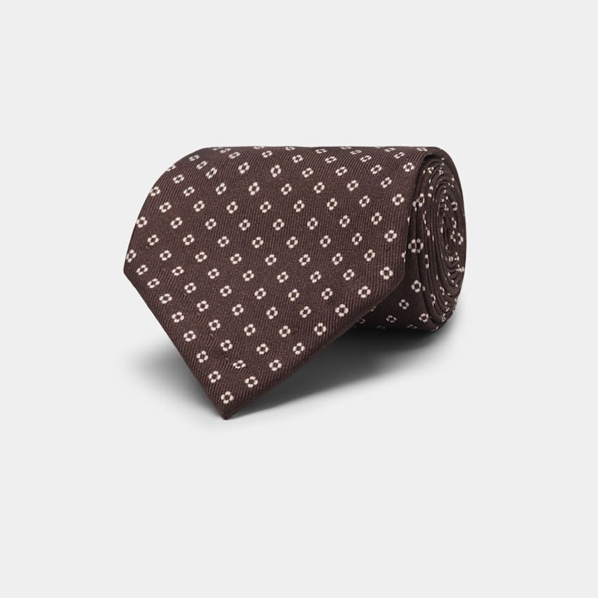 SUITSUPPLY Rent silke från Fermo Fossati, Italien Blommig brun slips