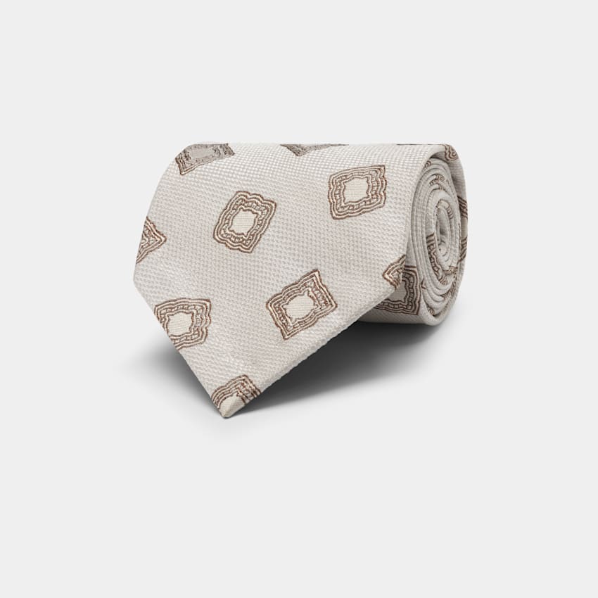 SUITSUPPLY Pure Silk by Fermo Fossati, Italy White Graphic Tie