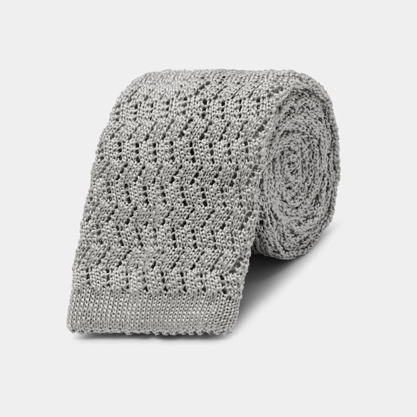 SUITSUPPLY Pure Silk by Canepa, Italy Grey Knitted Tie