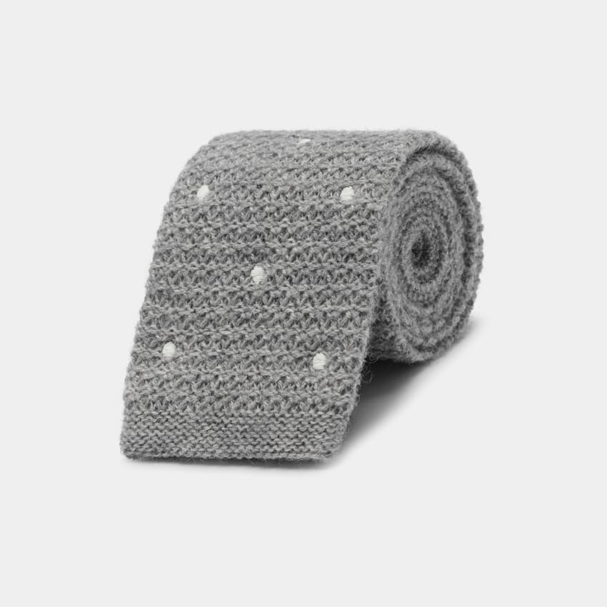 SUITSUPPLY Wool Cashmere by BBC Jacquard, Italy Grey Dots Tie