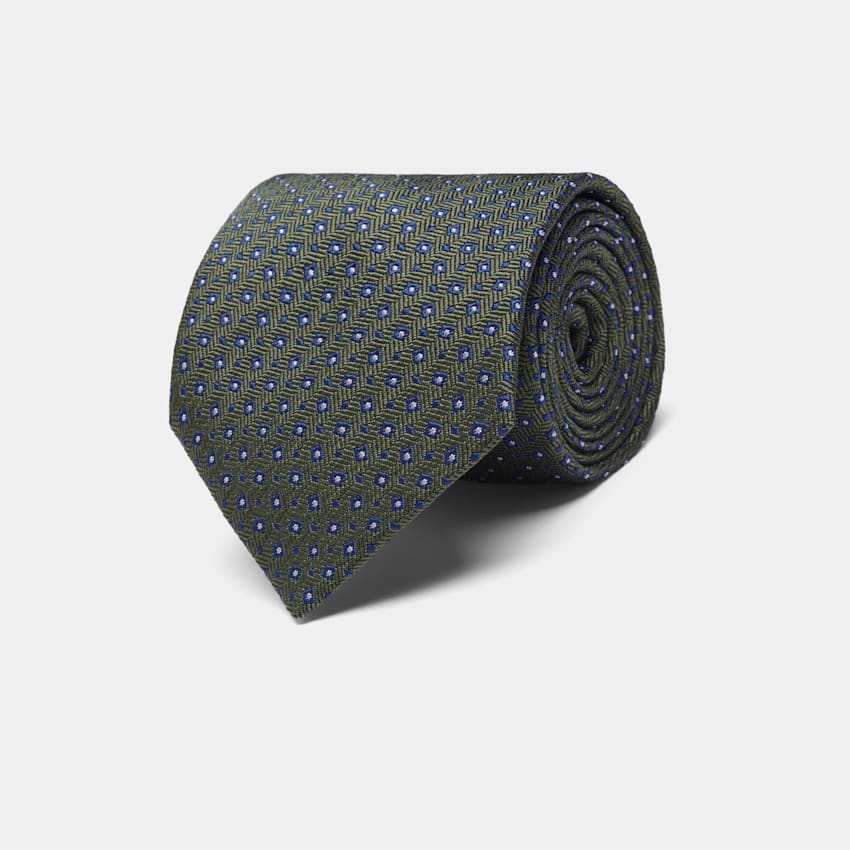 SUITSUPPLY Silk Cotton by Carlo Pozzi, Italy Green Flower Tie