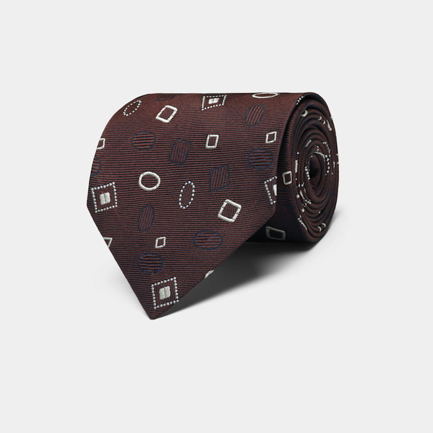 SUITSUPPLY Pure soie - Fermo Fossati, Italie Cravate rouge foncé motif graphique