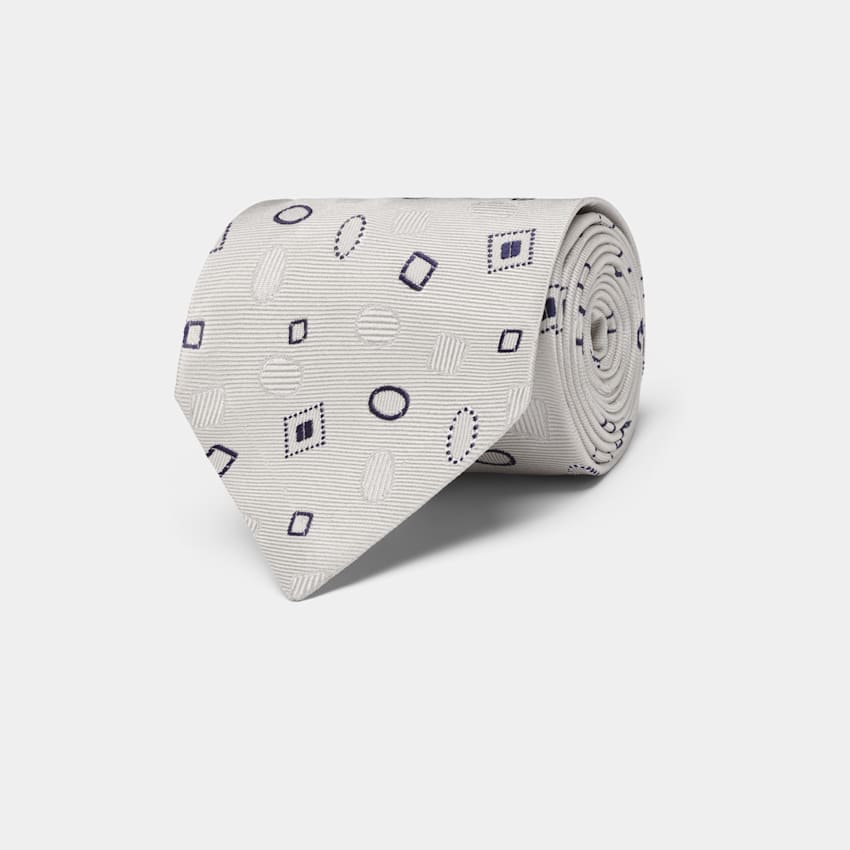 SUITSUPPLY Czysty jedwab od Fermo Fossati, Włochy Krawat w graficzny wzór w odcieniu bieli