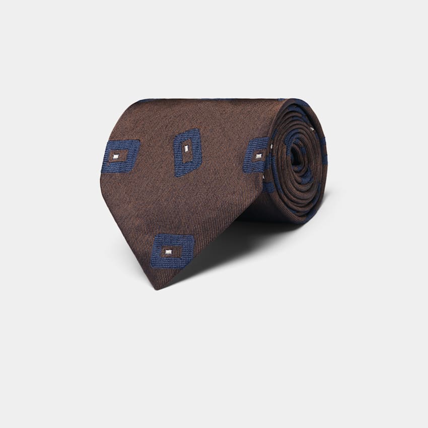 SUITSUPPLY Pure Silk by Fermo Fossati, Italy Brown Graphic Tie
