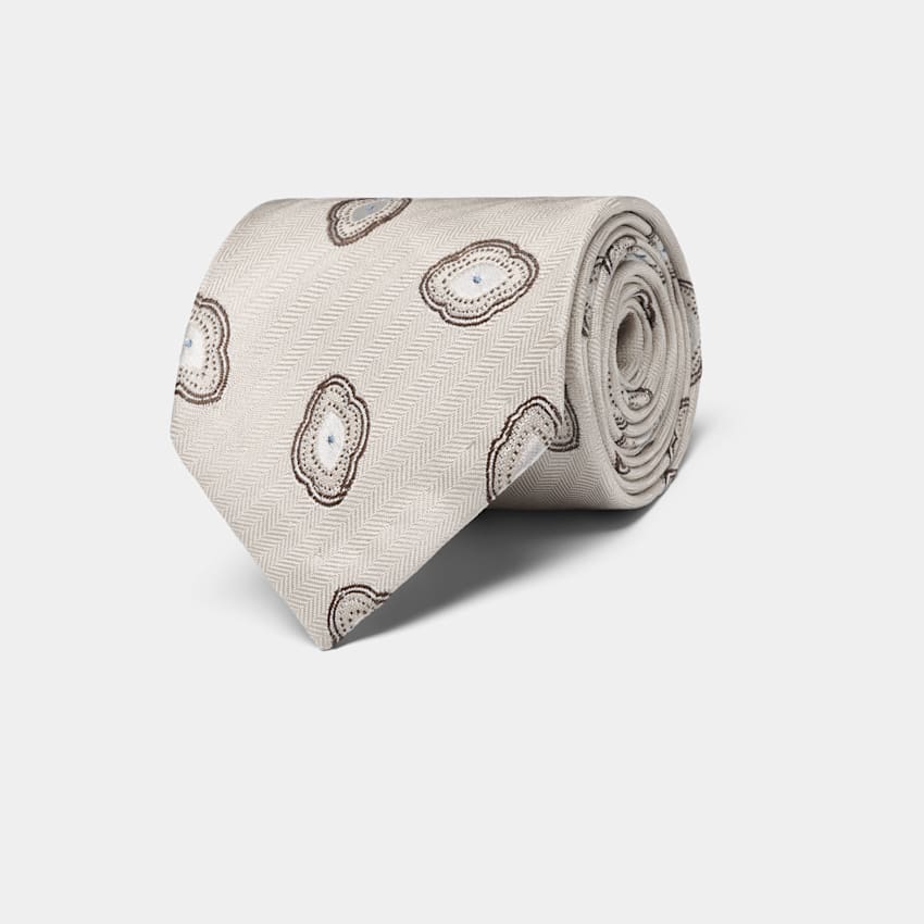 SUITSUPPLY Pure Silk by Fermo Fossati, Italy Off-White Flower Tie