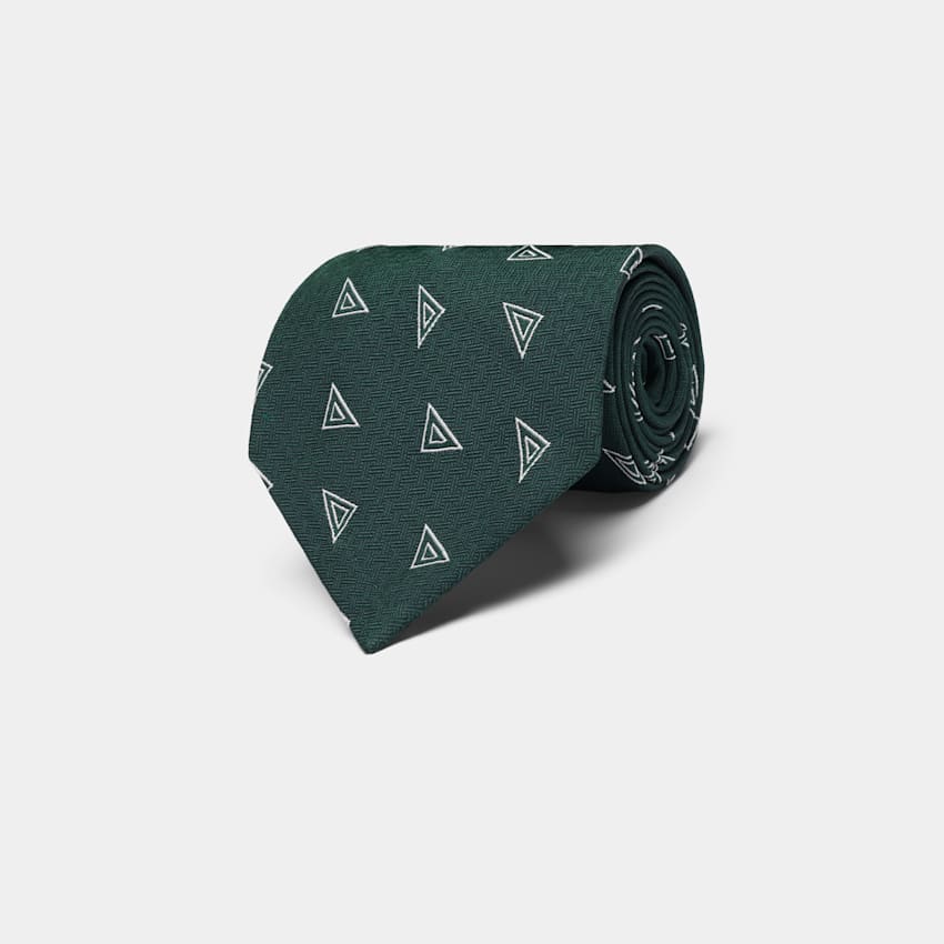 SUITSUPPLY 意大利 Fermo Fossati 生产的真丝面料 绿色图纹领带