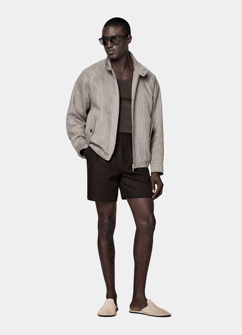 Dark Brown Herringbone Raglan Bomber Jacket