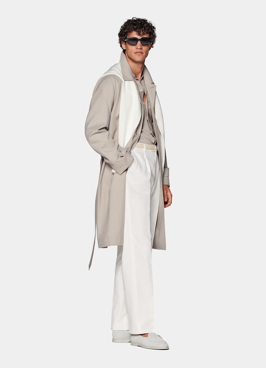 Manteau long ceinturé taupe clair