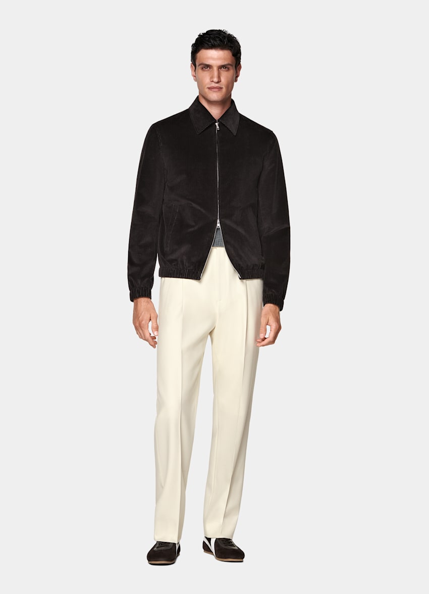 Dark Brown Corduroy Bomber Jacket