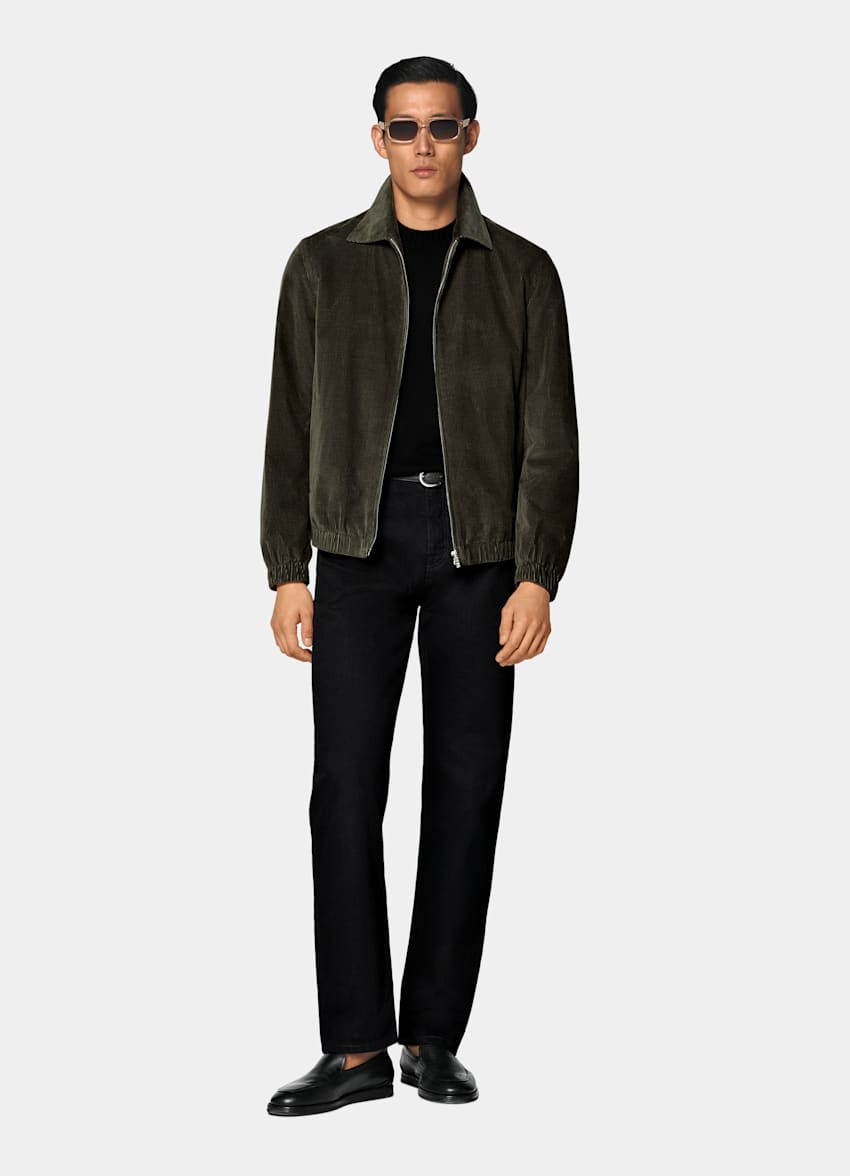 Dark Green Corduroy Bomber Jacket