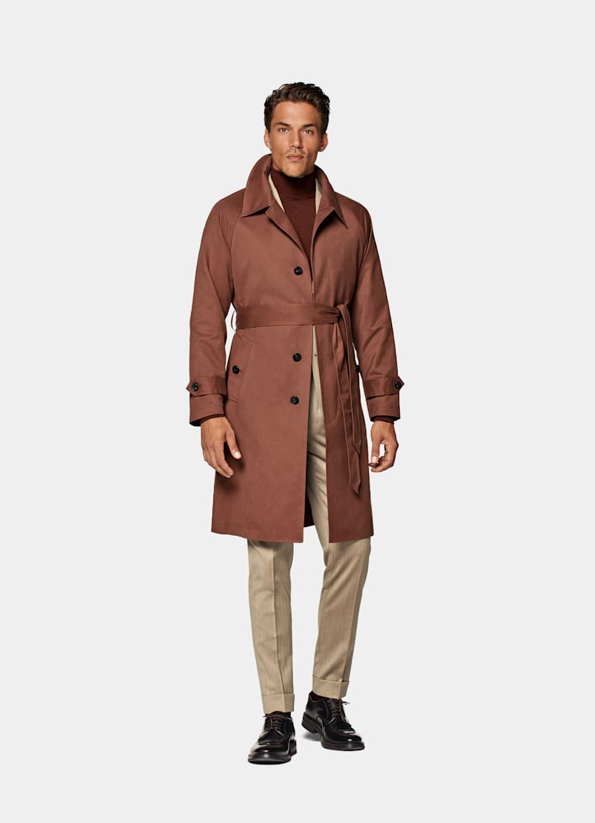 Dark Orange Belted Trench Coat