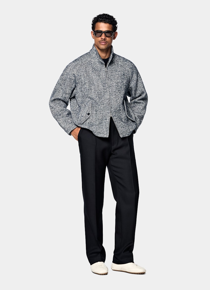 Navy Herringbone Raglan Bomber Jacket