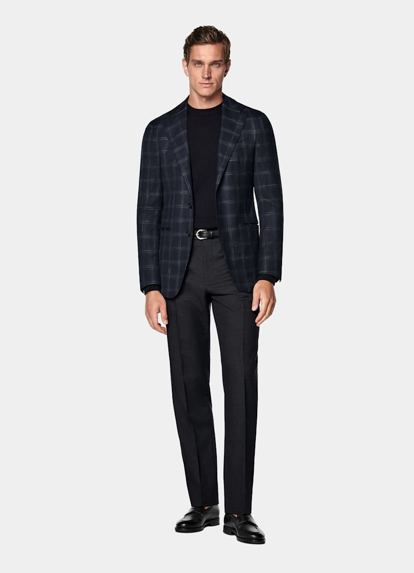Navy Checked Tailored Fit Havana Blazer