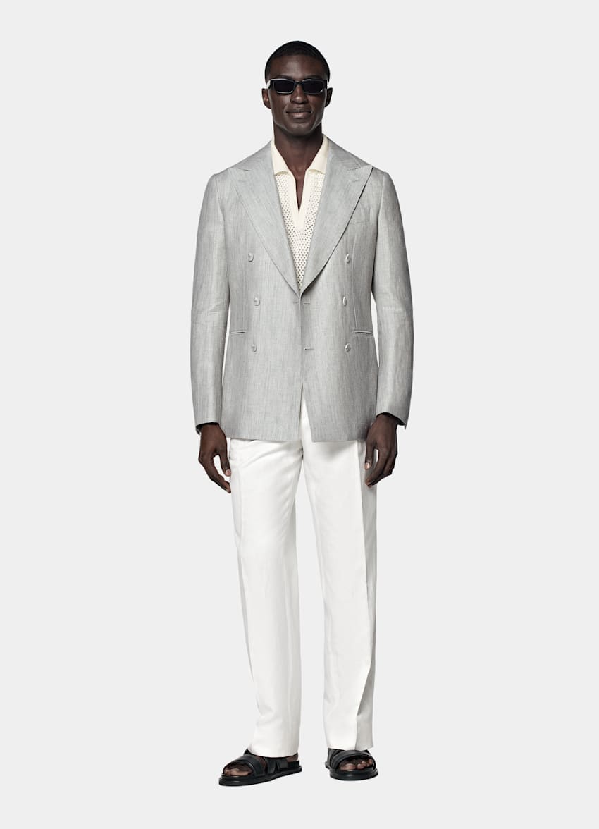 Light Grey Herringbone Tailored Fit Havana Blazer