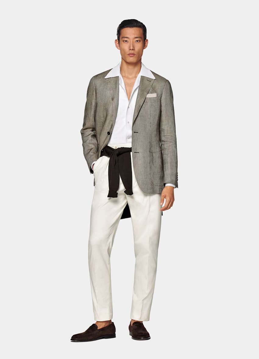 Mid Brown Checked Tailored Fit Havana Blazer