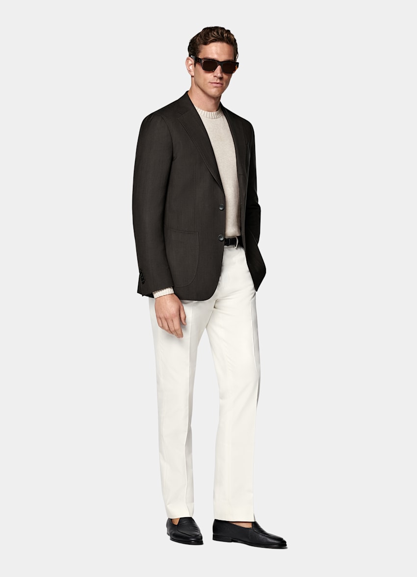 Dark Brown Herringbone Tailored Fit Havana Blazer