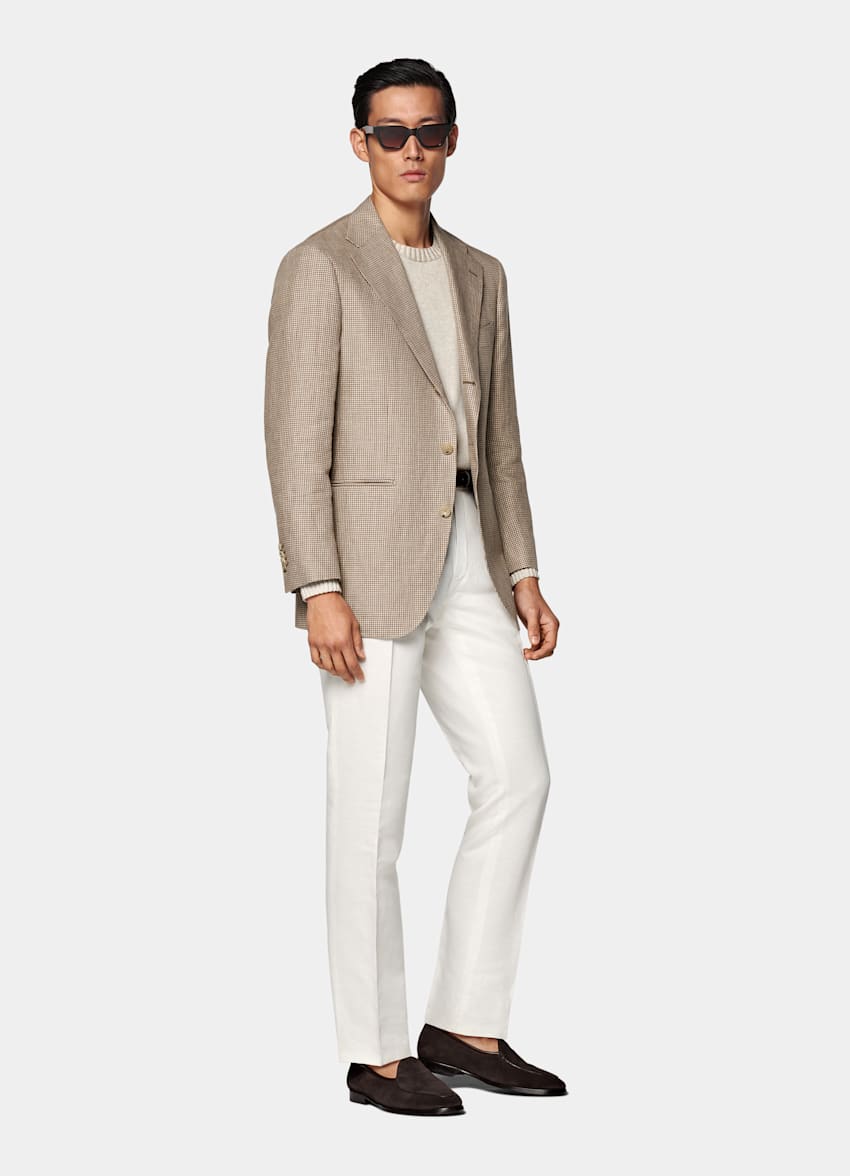 Mid Brown Houndstooth Relaxed Fit Roma Blazer