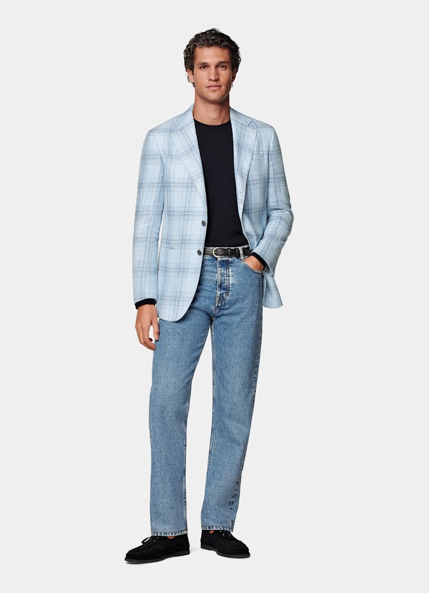 Blazer Havana azul claro a cuadros corte Tailored