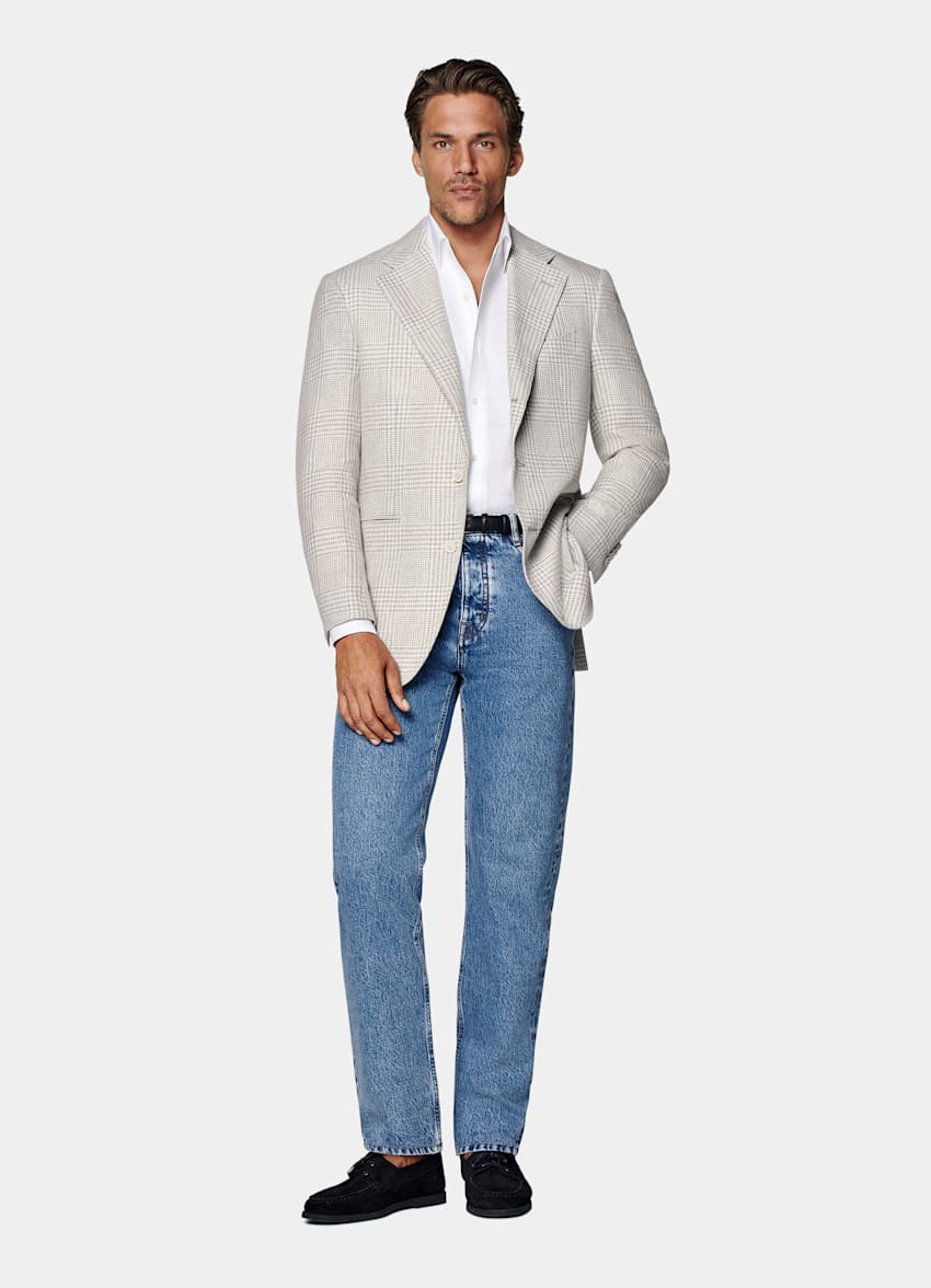 Light Grey Checked Relaxed Fit Roma Blazer