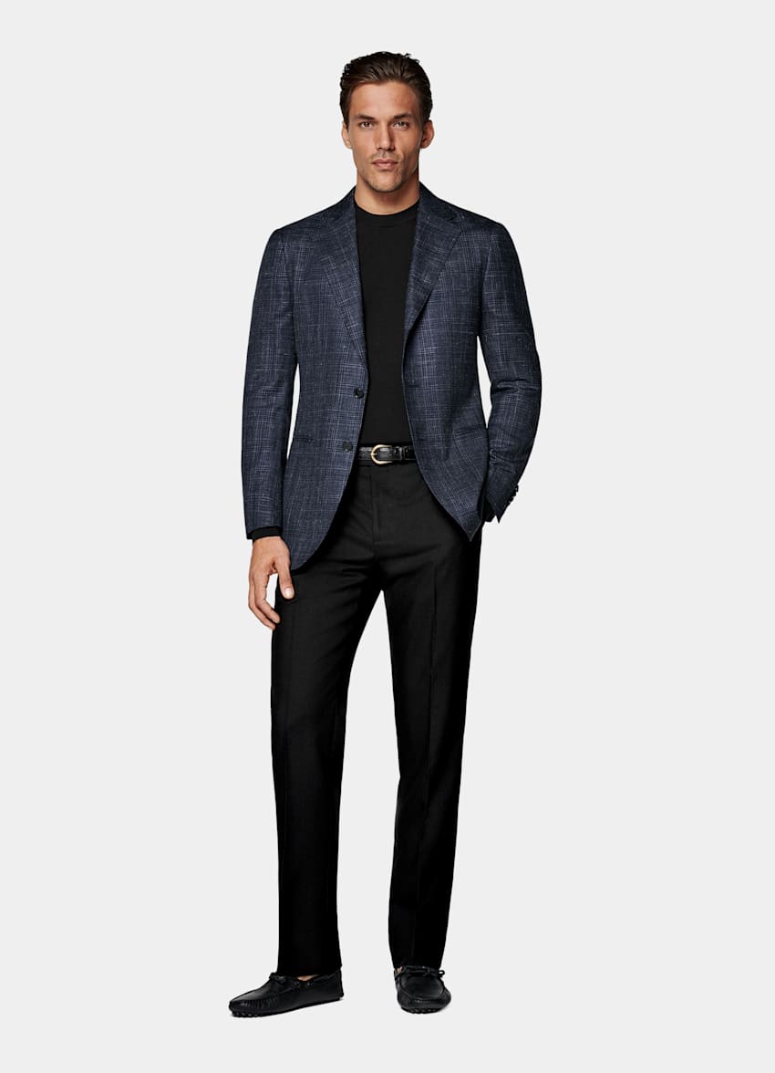 Navy Checked Tailored Fit Havana Blazer