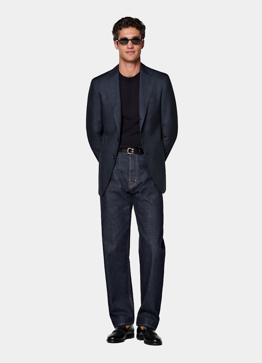 Navy Checked Tailored Fit Havana Blazer