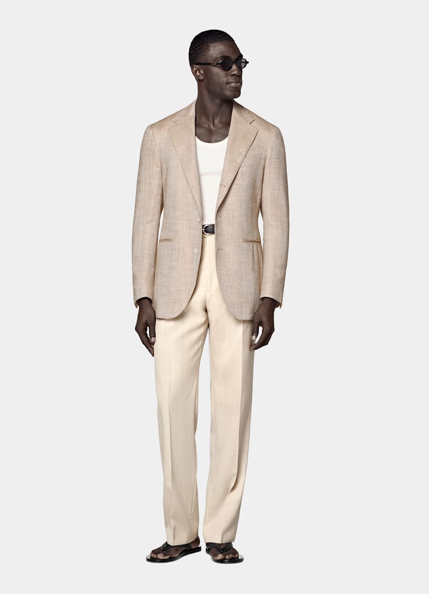 Light Brown Herringbone Relaxed Fit Roma Blazer