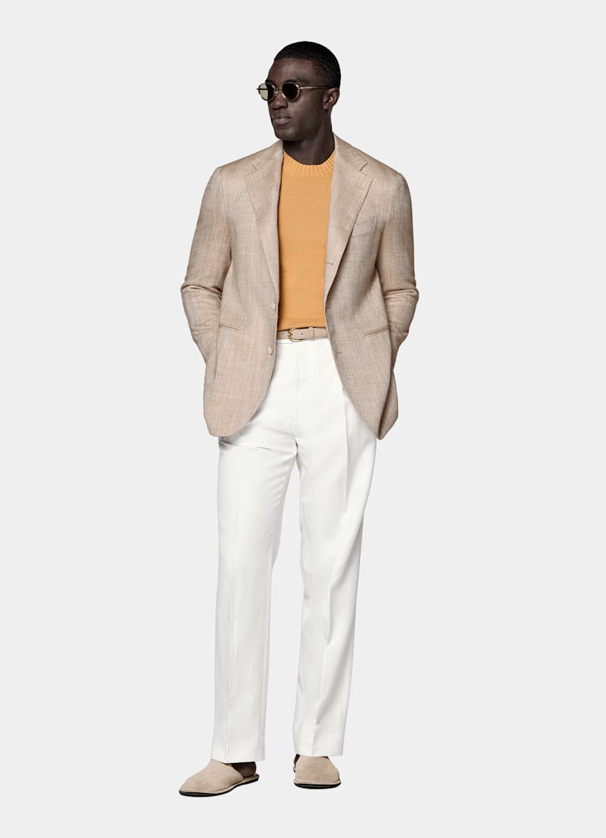 Light Brown Herringbone Relaxed Fit Roma Blazer