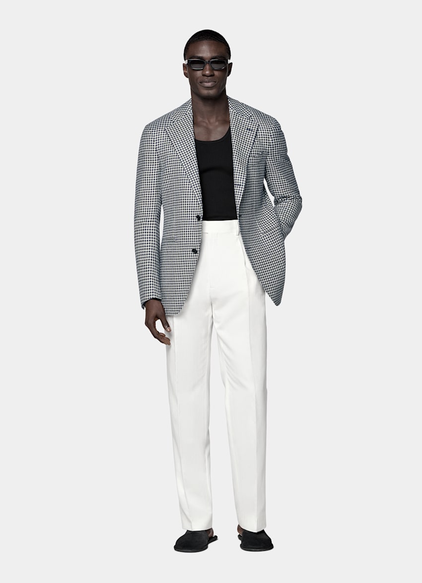 Navy Houndstooth Relaxed Fit Roma Blazer