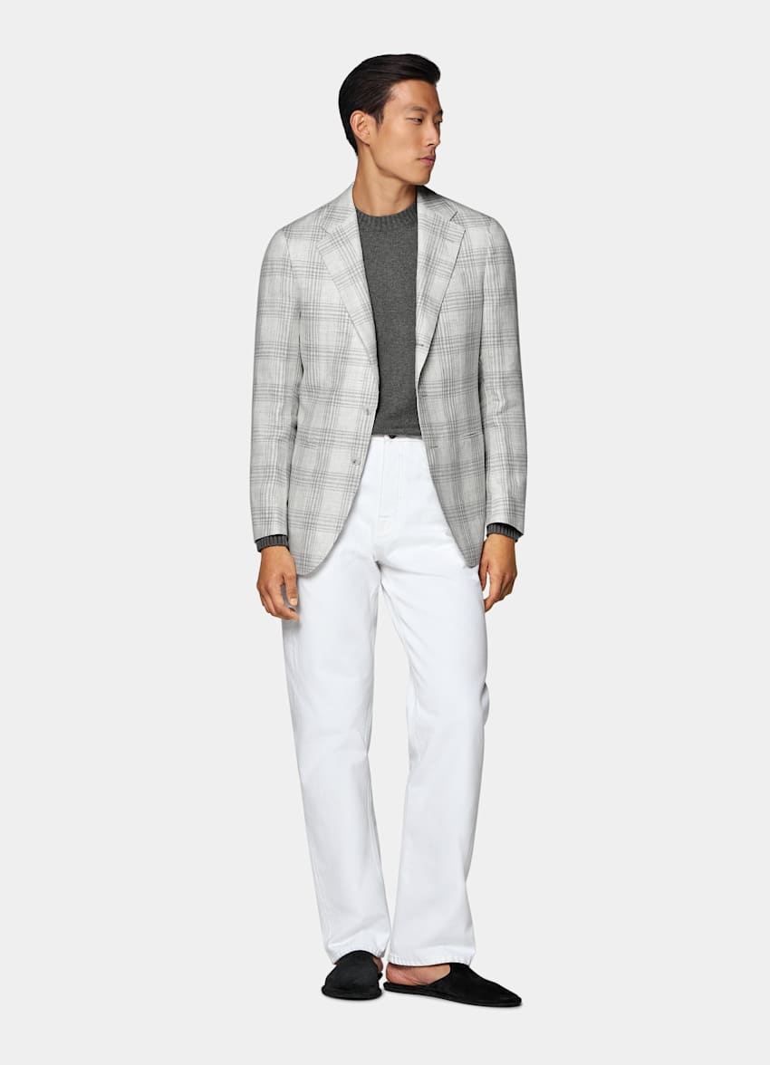 Light Grey Checked Tailored Fit Havana Blazer