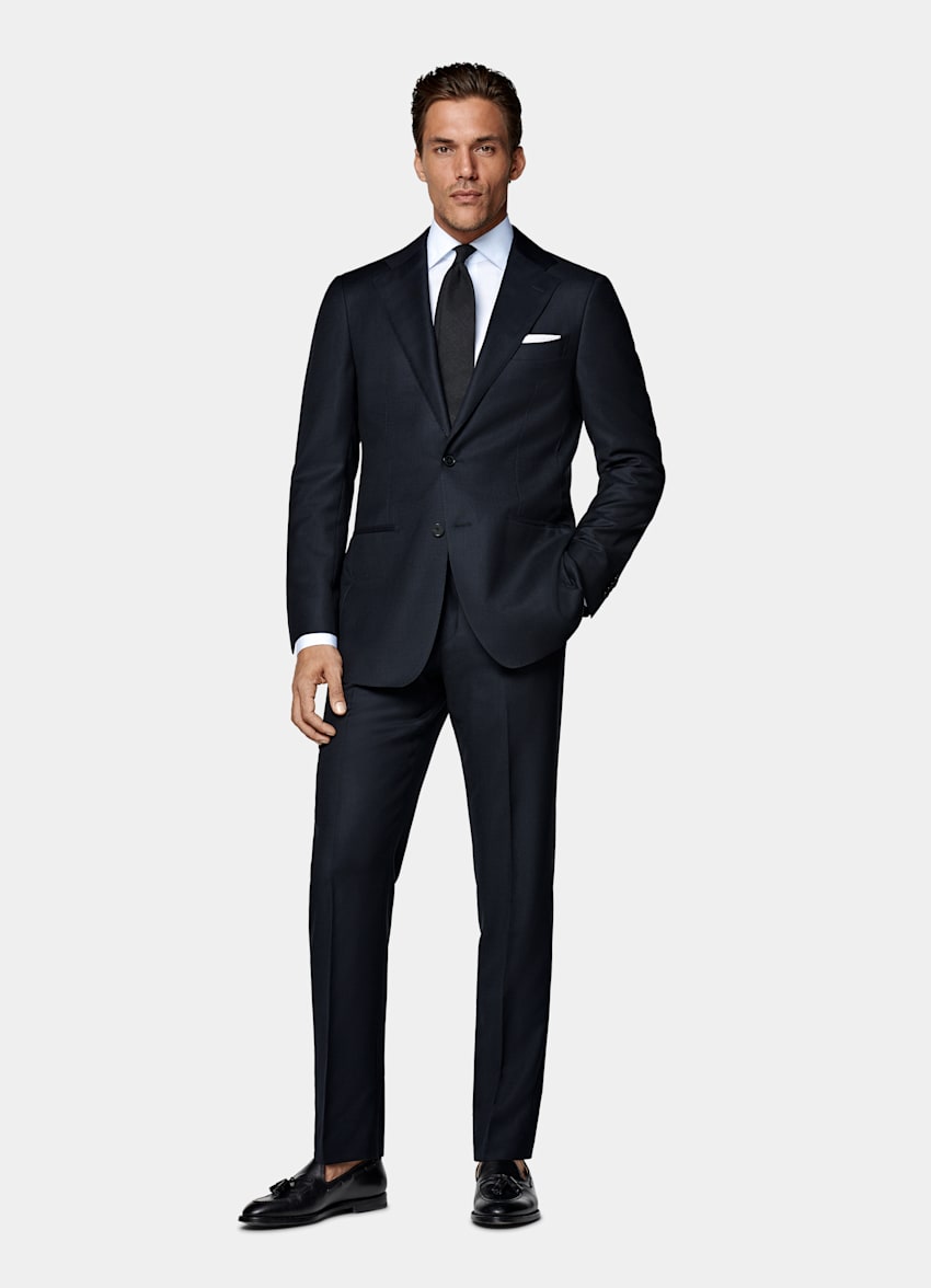 Navy Bird's Eye Tailored Fit Havana Suit Jacket