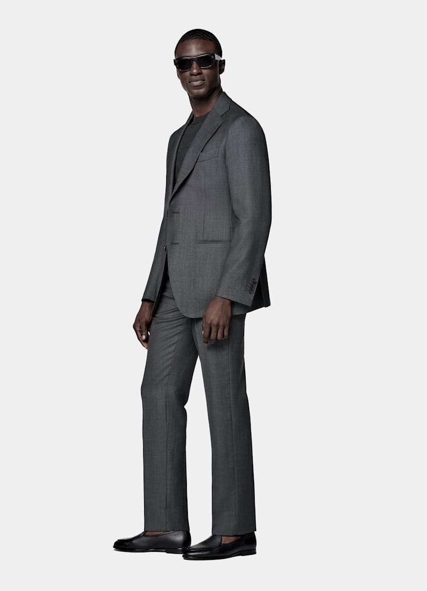 Dark Grey Bird's Eye Tailored Fit Havana Suit Jacket