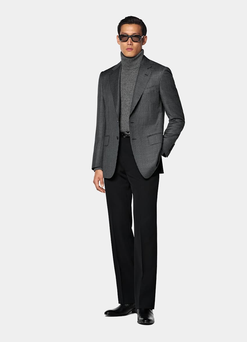 Mid Grey Houndstooth Tailored Fit Milano Blazer