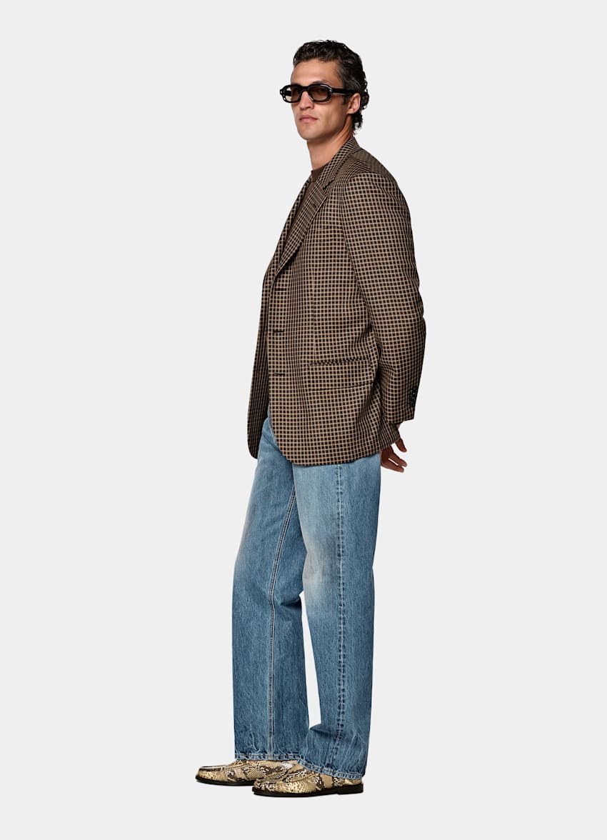 Mid Brown Checked Relaxed Fit Brera Blazer