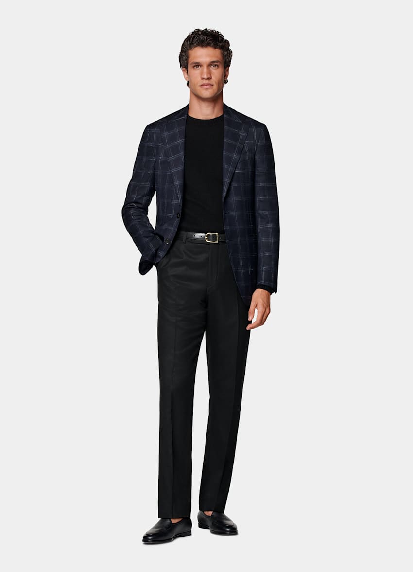 Navy Checked Tailored Fit Havana Blazer